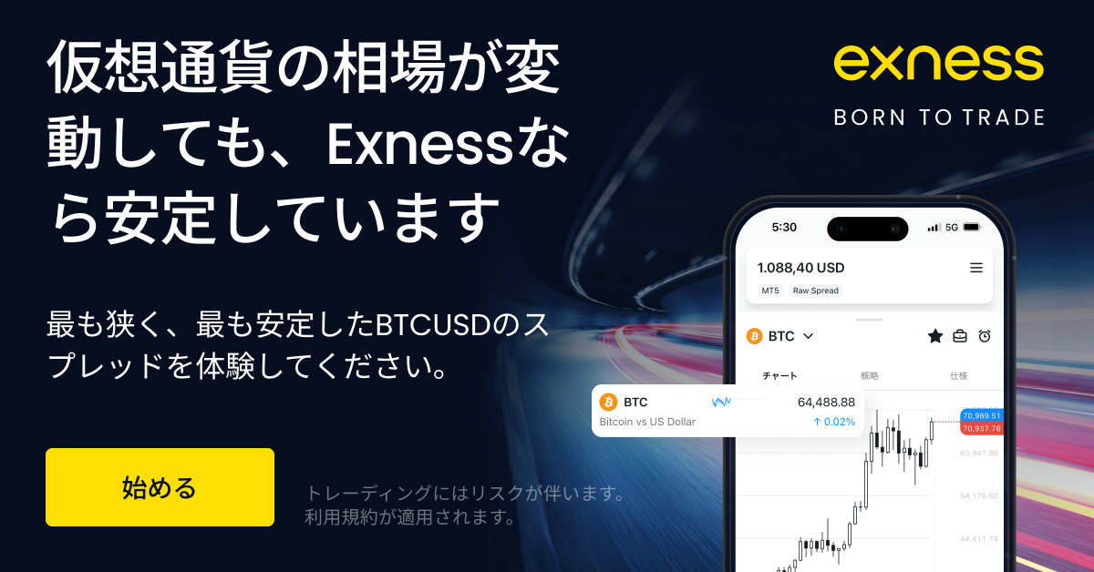 Exness｜暗号資産の値動きでも安定した取引環境